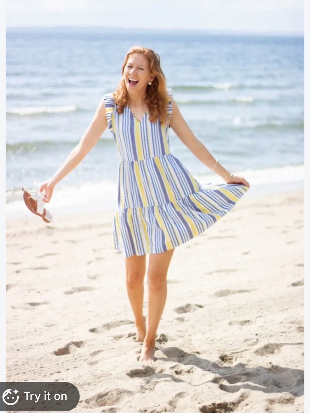 2 for $20 sale: Loft petites sleeveless striped dress with pockets - blue yellow